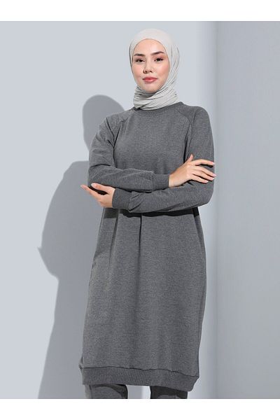 Refka Double Comfortable Pattern Tracksuit Set - Anthracite - Benin