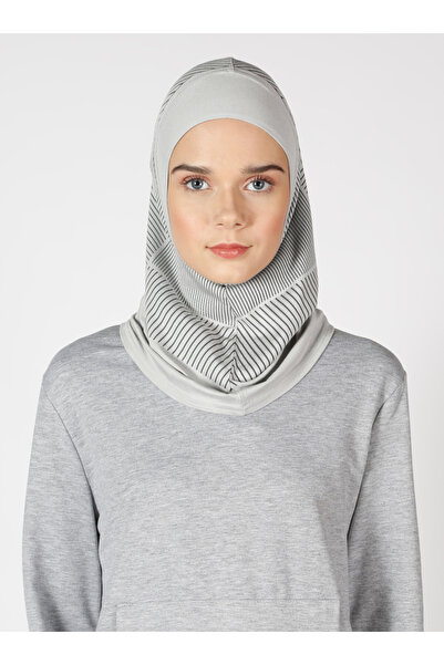 Ecardin Αθλητικό Hijab Bone Turban με ρίγες - ST307 Ανοιχτό Γκρι