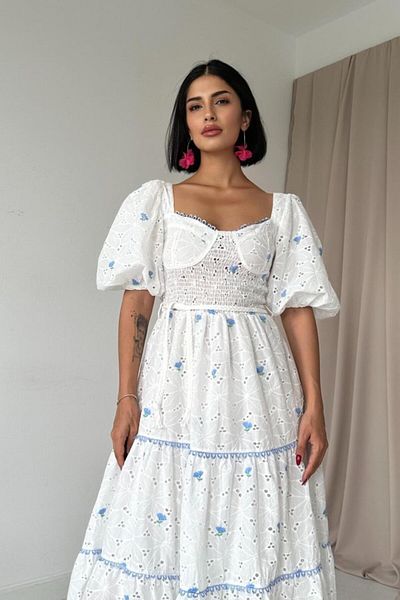 JANES Rochie broderie cu dantelă albastră
