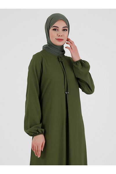 Tavin A Pleat Bow Collar Detailed Elastic Ankle Dress -khaki-