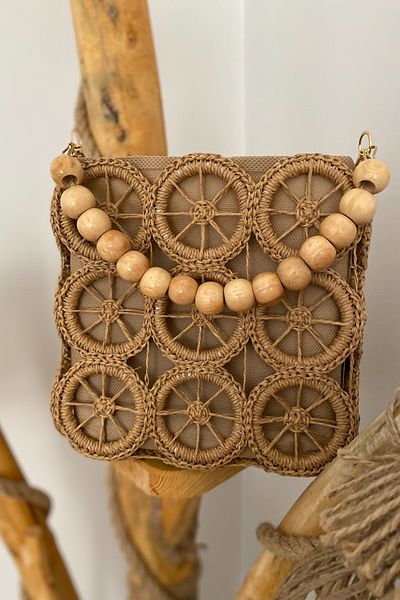 Mila Straw Hand Knitted Ring Motif Lined Bag