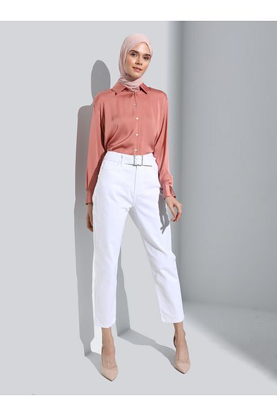 Refka Mom Patterned Belt Detailed Jeans - Ecru - Casual