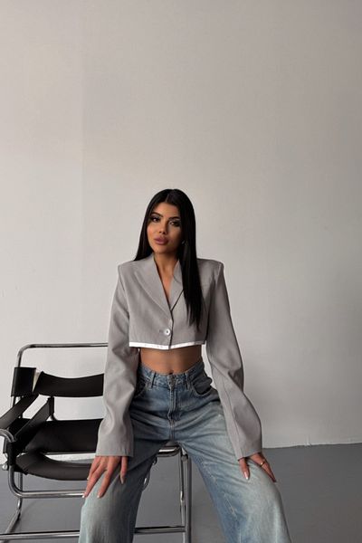 AKNButik Crop Jacket Single Button - Gray
