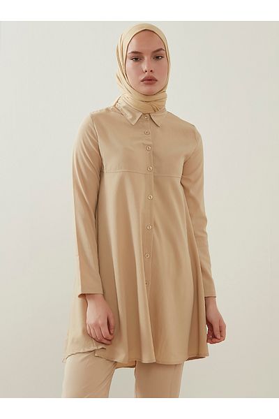 Por La Cara Women's Front Buttoned Bell Skirt Shirt Tunic