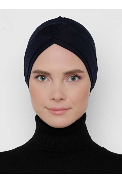 Tuva Bone Çift Çapraz Bağcıksız Bone - Lacivert - Ecardin