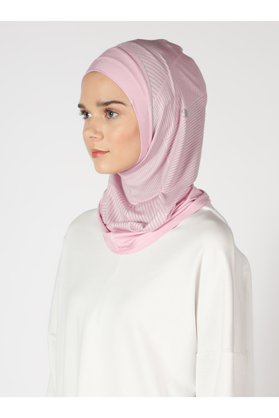 Ecardin Αθλητικό Hijab Bone Turban με ρίγες - ST307 Ροζ