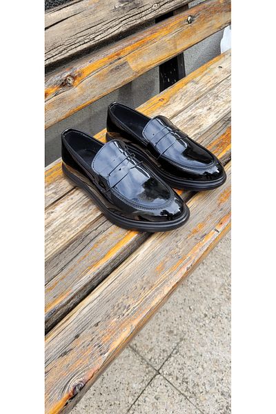 SNR Black Slip-On Men's Patent Leather Classic Shoes Shiny Comfortable and Convenient
