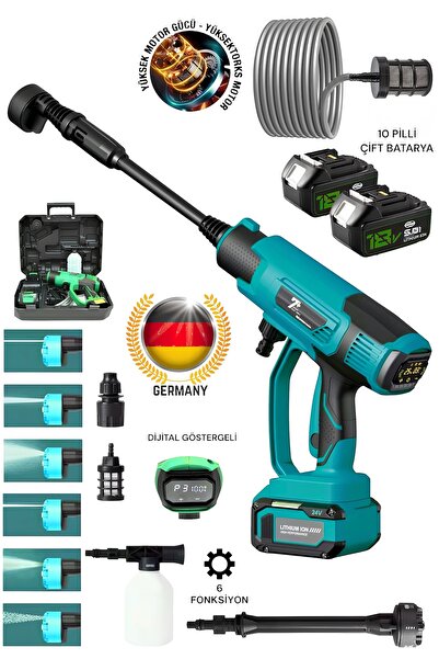 OG GERMANY STEEL 42000 Rpm Yüksek Basınçlı Oto Araba Yıkama Makinasi Dijital Göstergeli Kömürsüz Motor Çift Akülü