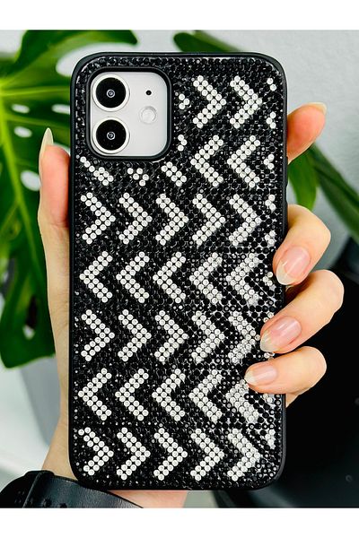 Go Aksesuar حافظة سيليكون متوافقة مع هاتف Iphone 12 بتصميم ماسي مرصع بأحجار الراين اللامعة