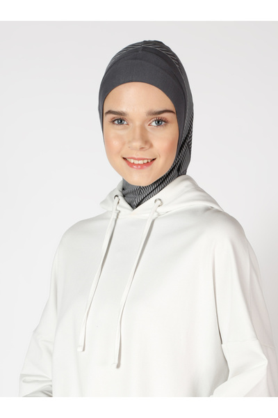 Ecardin عمامة رياضية مطبوعة بخطوط - ST307 رمادي غامق