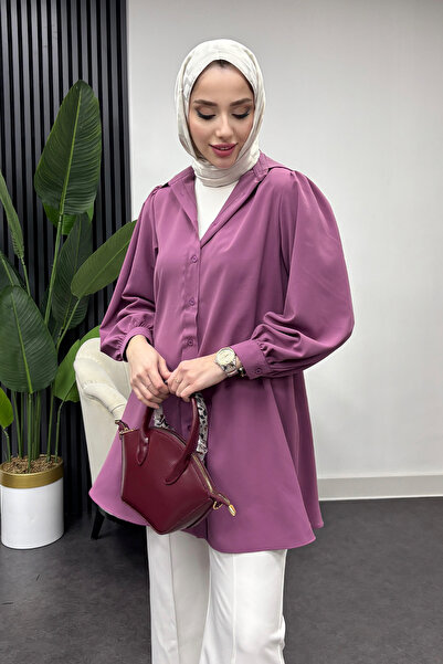 Tesettür Diyarı Cămașă mov drapată pentru femei