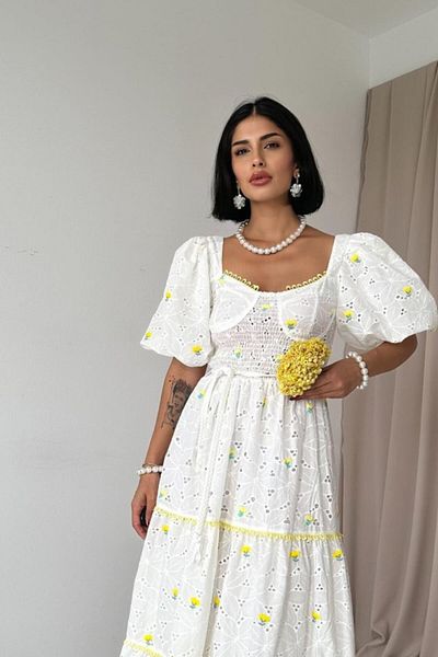 modamuvo Yellow Lace Detailed Embroidered Dress