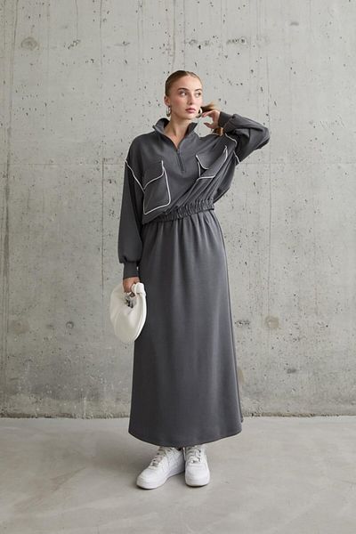 MODAVERA Smoked Piping Sweatshirt and Skirt Set