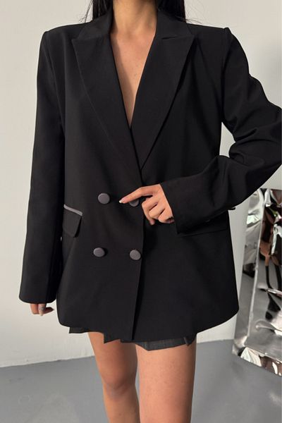 Femella Women Fashion Black Design Jacket Overlay Buttoned