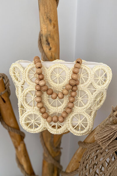 Mila Ecru Hand Knitted Straw Ring Bag