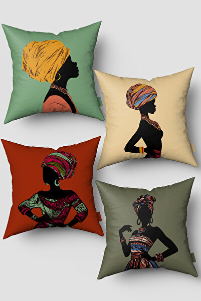 EsnafAli مجموعة من 4 أغطية وسائد مع شخصيات نسائية أفريقية عرقية ملونة