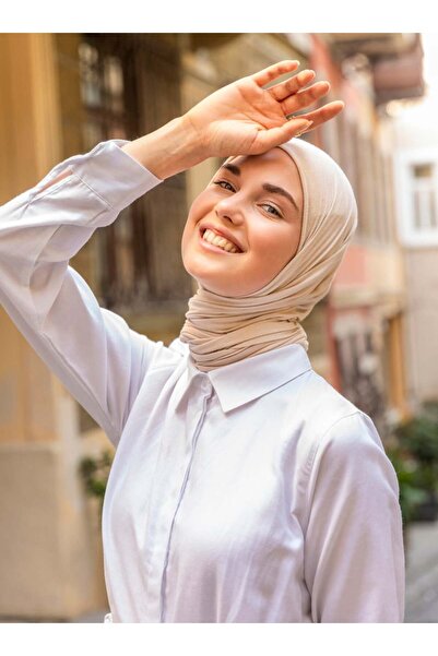 Refka Oxford Fabric Hidden Button Long Shirt Hijab Dress - White - Basic