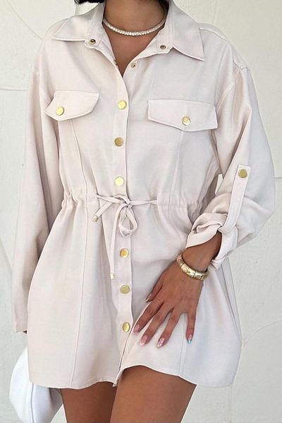 Kokosh moda Μπεζ πουκάμισο με κουμπωτό τούνελ