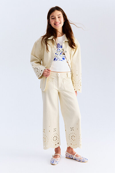 H&M Nakış İşlemeli Bilek Boyu Kot Pantolon