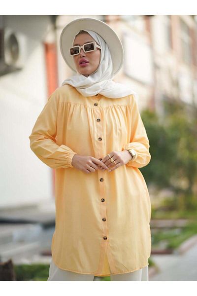 Por La Cara Buttoned Tunic with Side Pockets - Light Yellow -