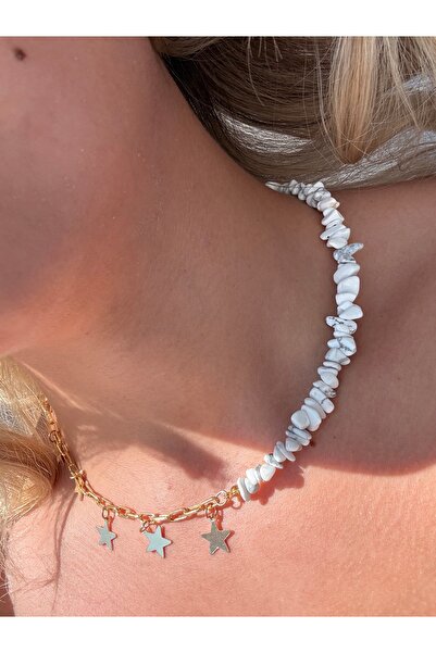 JEWELRY قلادة من حجر الهوليت الطبيعي مع سلسلة نجمة
