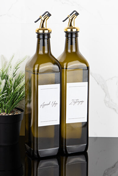 Dolkin Home Amber Glass 2L 750ml - Olive Oil, Sunflower and Meat Based Sauces with Labels
