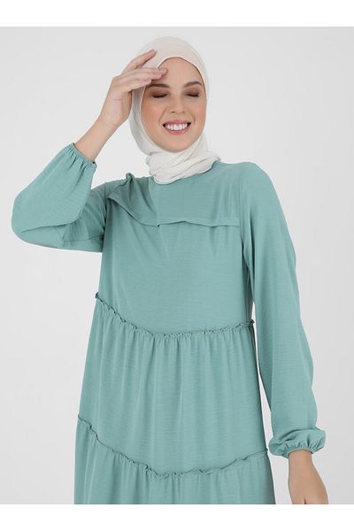 Refka Balloon Sleeve Loose Dress - Çağla - Woman