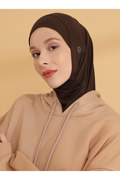 Tuva Şal Flat Hijab Sports Bonnet - Ανοιχτό Καφέ - Καμβάς