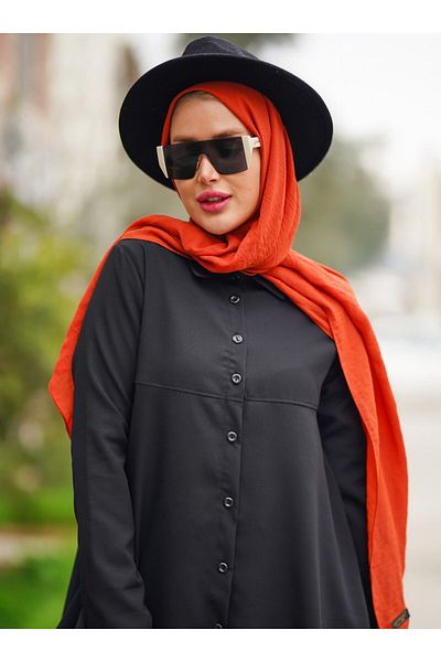 Por La Cara Front Buttoned Shirt Tunic - Black -