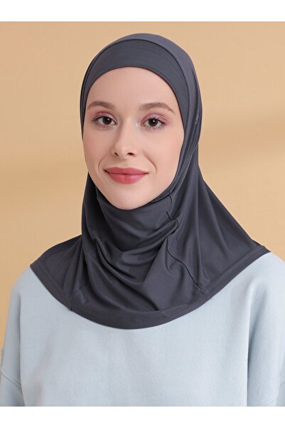 Tuva Şal Düz Hijab Spor Bone - Antrasit - Tuva