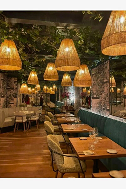 Arslan tekstil Rustik Sarkıt Huni Hasır Jüt Ip Avize Gece Lambederi Kablolu D...