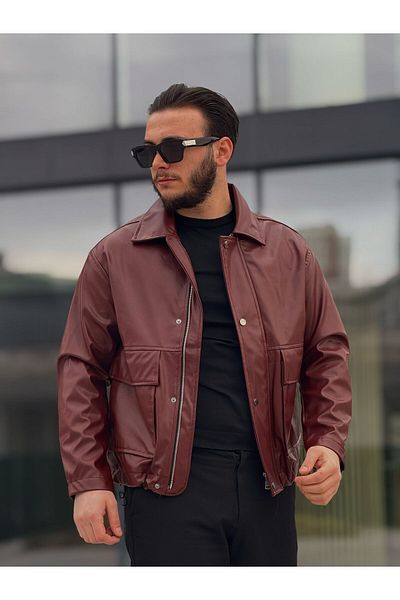 KINGAF Men's Leather Jacket with Pocket