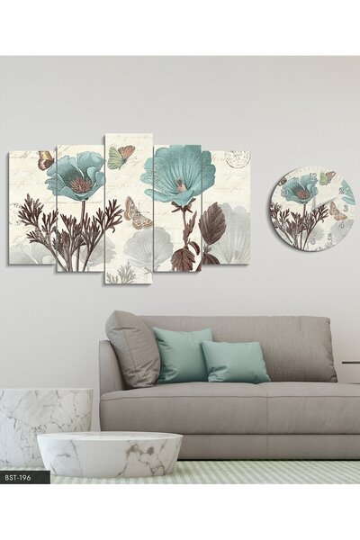 fabriflow exclusive Çiçekli Manzaralı Dekoratif Desenli Mdf Tablo  5 Parça Se...