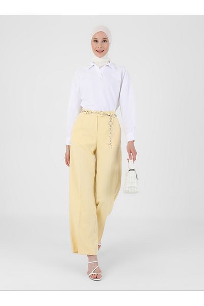 Refka Iron Trace and Pocket Fabric Trousers - Yellow - Woman
