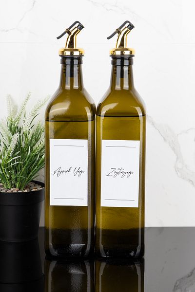 Dolkin Home Amber Glass 2L 750ml - Olive Oil, Sunflower and Meat Based Sauces with Labels