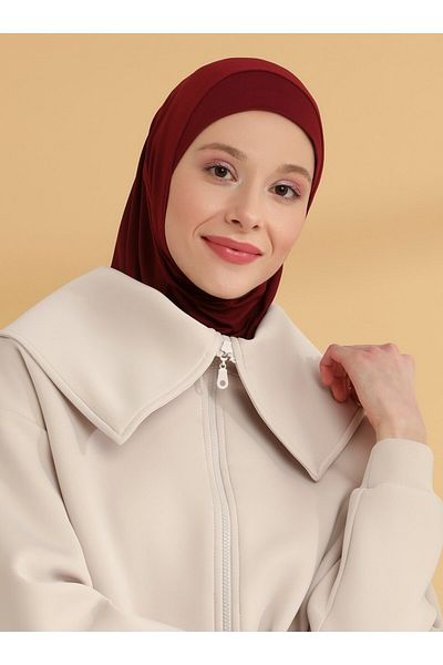 Tuva Şal Dark Burgundy Plain Hijab Sports Bonnet - Tuva