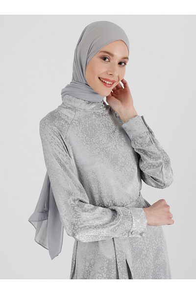 Refka Button Detailed Jacquard Satin Dress - Light Gray - Woman