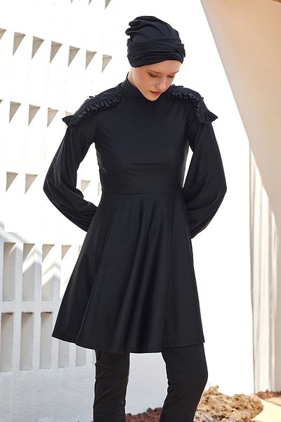 Adasea Σχεδιασμός Lycra Full Covered Hijab Μαγιό Yevı 1123 Μαύρο
