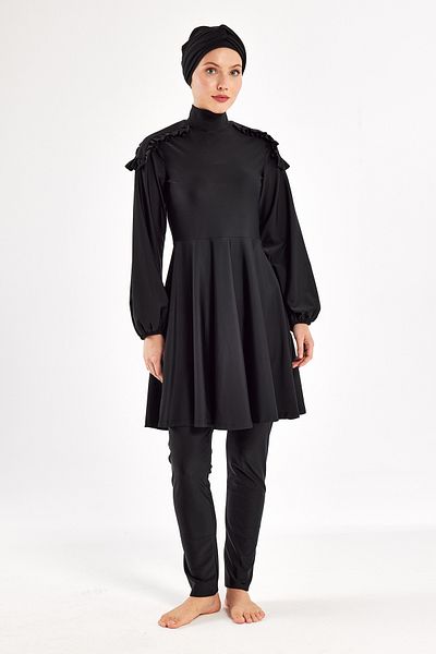Adasea Σχεδιασμός Lycra Full Covered Hijab Μαγιό Yevı 1123 Μαύρο
