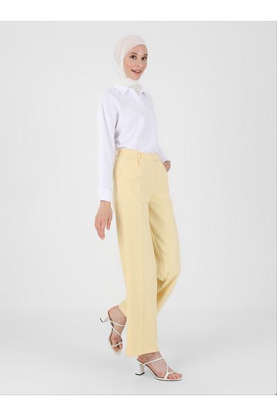 Refka Iron Trace and Pocket Fabric Trousers - Yellow - Woman