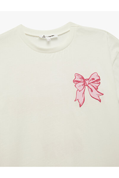 Koton Bow Tie Back Printed Crew Neck Short Sleeve Oversize T-Shirt