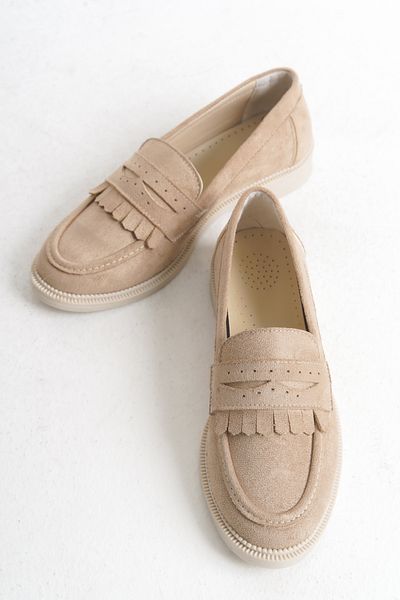 Entella Store Дамски мокасини с пискюли, бежови, велурени, ежедневни обувки