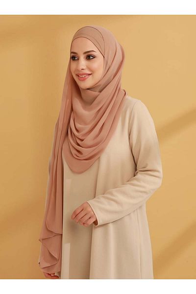 Tuva Şal Dark Beige Inner Bonnet Chiffon Ready-Made Cheesecloth - Tuva