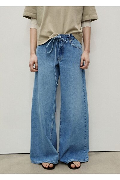 MANGO Woman Düşük belli kemerli wideleg jean pantolon