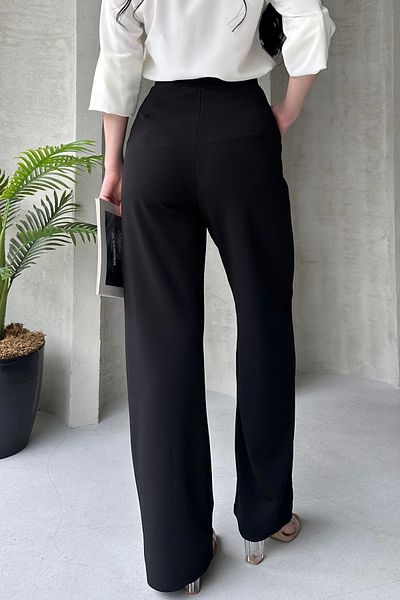 PALAZZO Lima Black Palazzo Kalhoty s proužkovaným oversize střihem