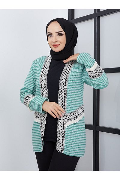 SAHRA BUTİK Green Houndstooth Tasseled Kimono - SAHRA BUTİK