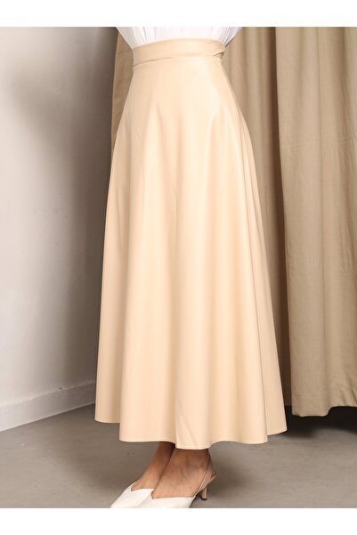 VAV Δερμάτινη φούστα καμπάνα σε χρώμα πέτρας - Vav