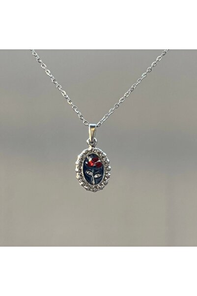 Vintagezegeni Vintage Oval Çerçeveli Gül Kolye