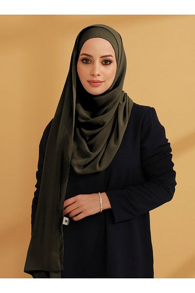 Tuva Chiffon Ready-Made Turban with Inner Bonnet - Khaki -