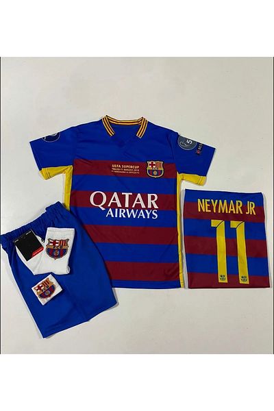 Armageddon Fc. B.A.R.C.E.L.O.N.A 2015 Super Cup Final Neymar Jr Kids Jersey (with Coat of Arms)